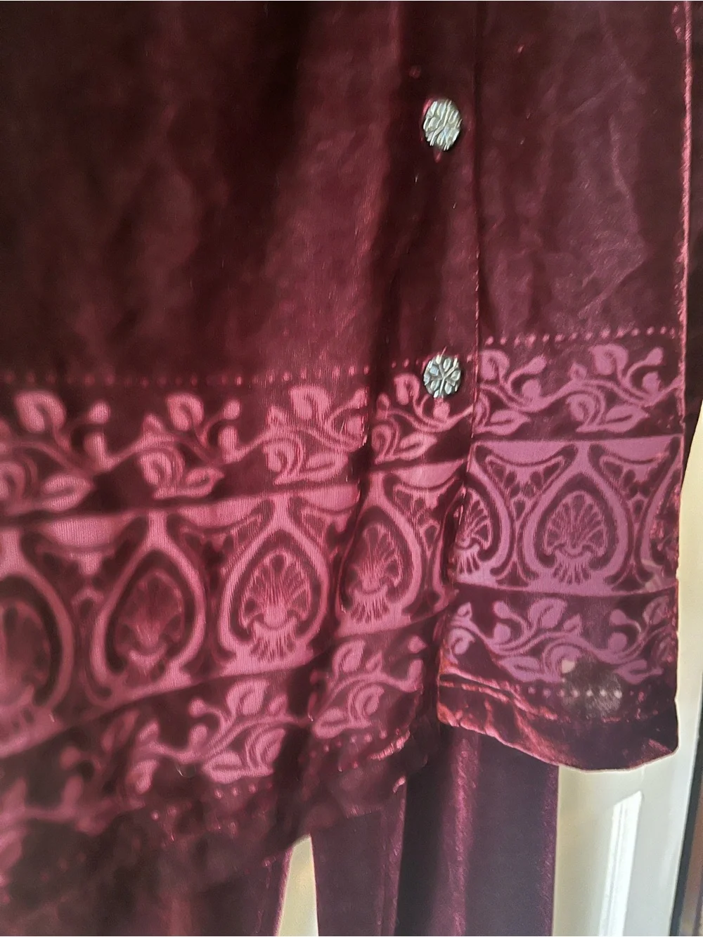 Velour Vintage Y2K Button-Front Lounge Matching Set - Deep Burgundy